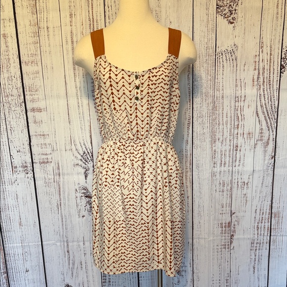 Lush Dresses & Skirts - Lush Cream Mini Dress with Rust Straps and Geometric Print